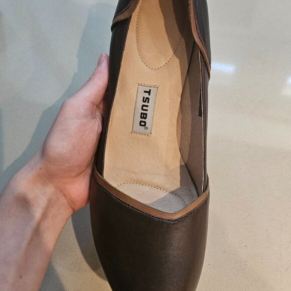 TSUBO Women's Brown Leather 4-inch Pumps with Tan Trim - Picture 7 of 14